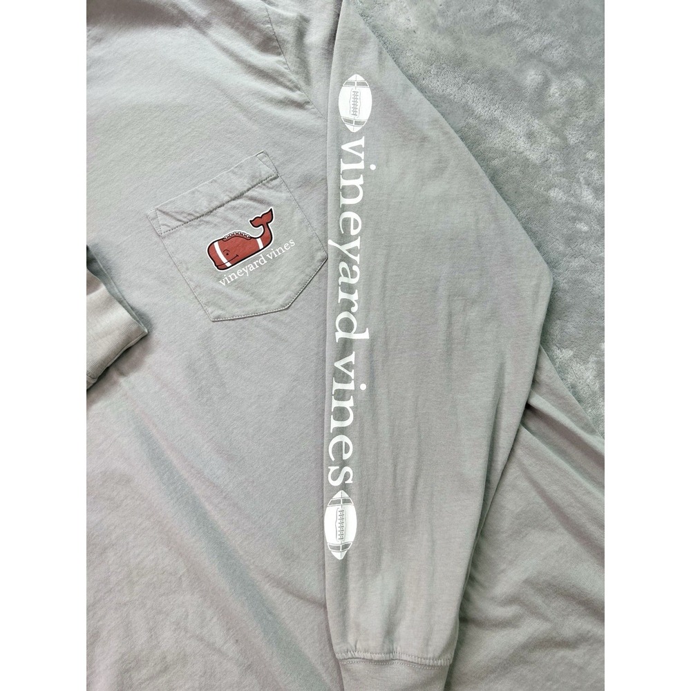 Vineyard Vines Football Long Sleeve T-Shirt Mens Large Grey Whale Logo Preppy - Picture 4 of 16